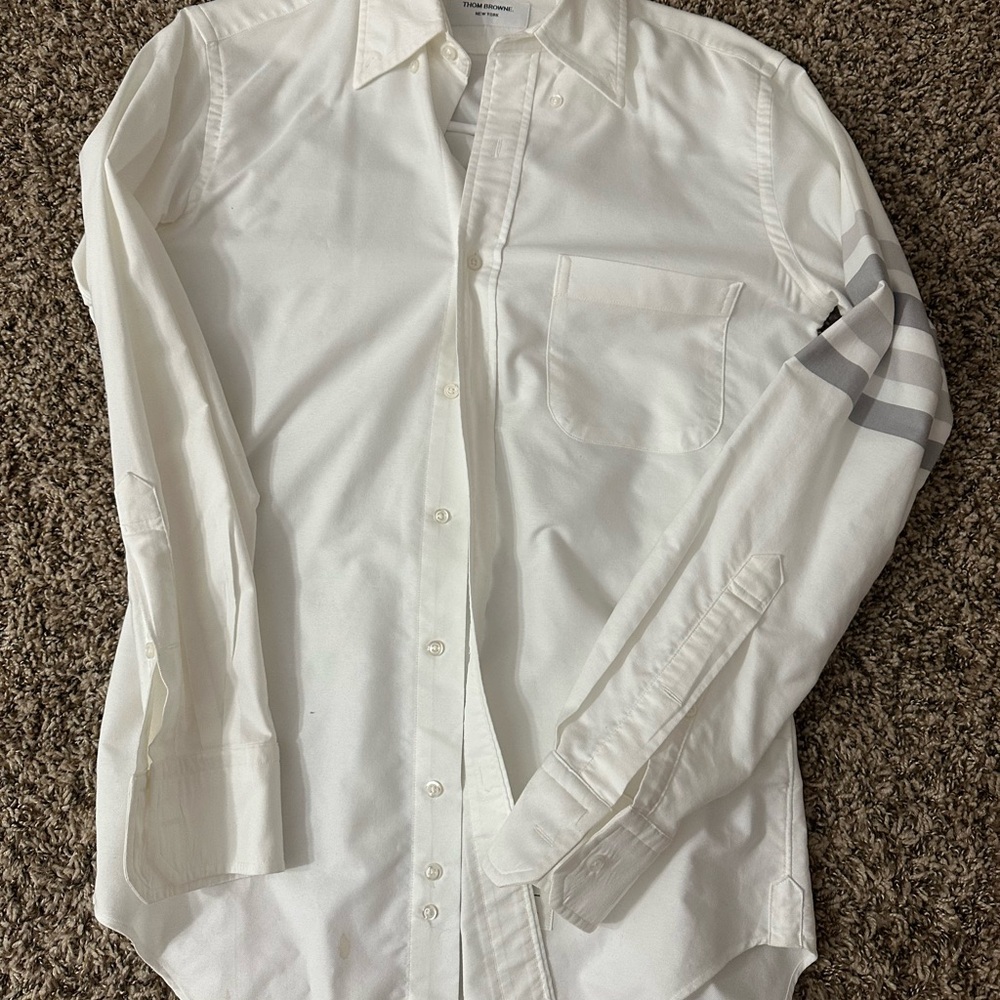 White Men's Thom browne Shirt with Gray Stripes